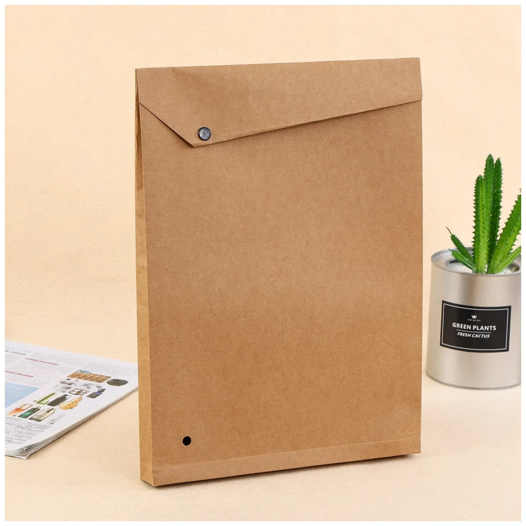 Custom Flat Bottom Stand Pouch Snap Button Recyclable Biodegradable Kraft Paper Clothing Envelope Mailing Bag Protection Grocery