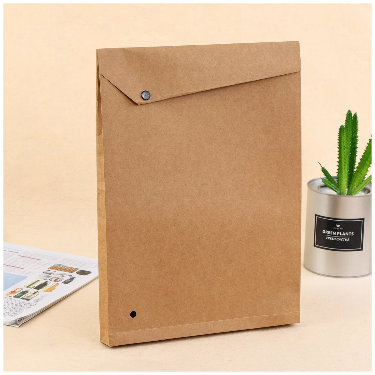 Custom Flat Bottom Stand Pouch Snap Button Recyclable Biodegradable Kraft Paper Clothing Envelope Mailing Bag Protection Grocery
