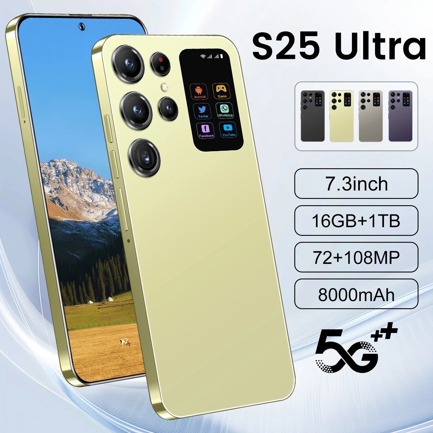 5G Smartphone 7.3 Inch 1TB Storage 16GB RAM Dual SIM Gray Gold 16g 1TB Tidesmit
