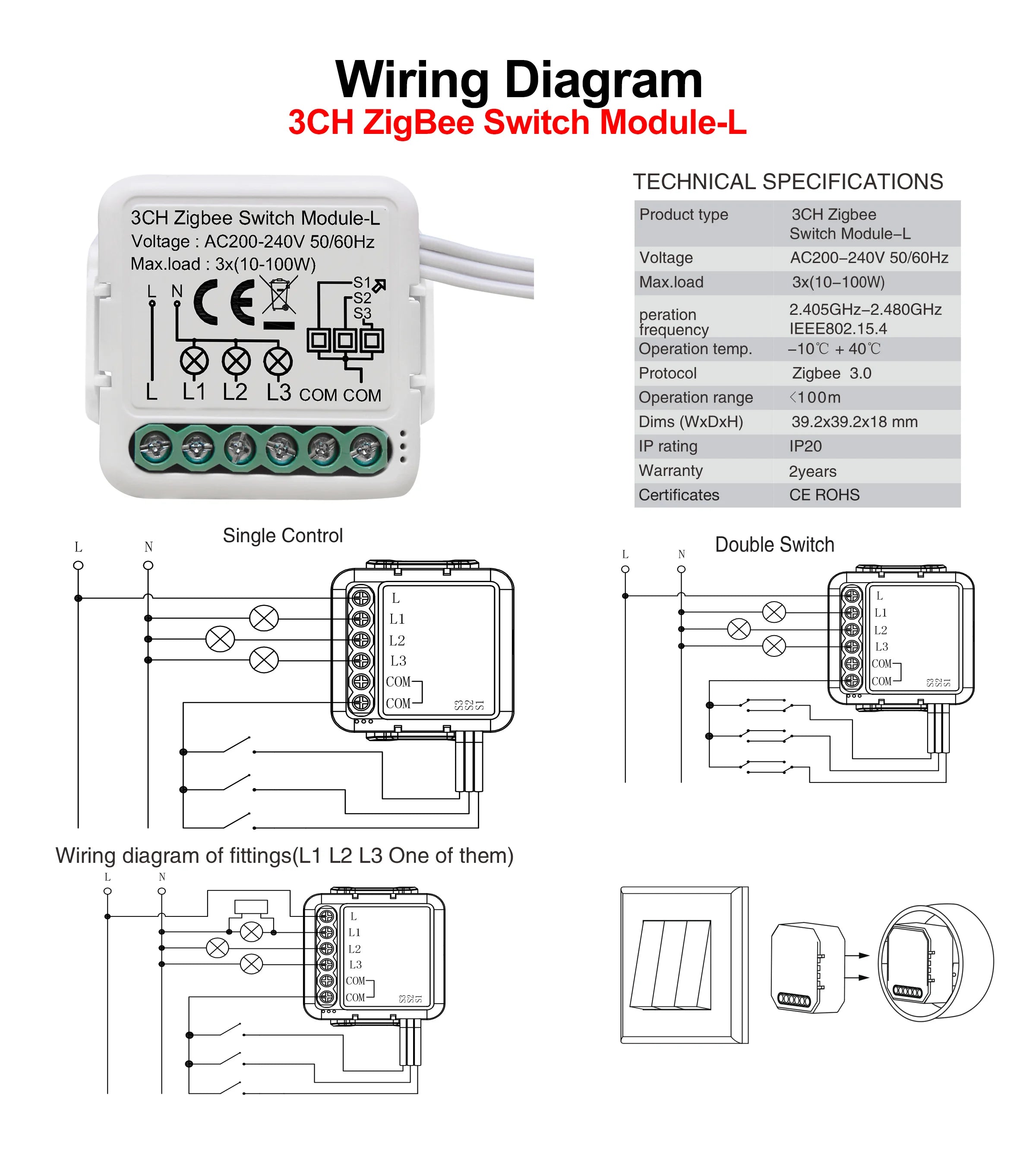 GIRIER Tuya ZigBee 3.0 Smart Switch Module No Neutral Wire Required Smart Home DIY Light Breaker Works with Alexa Google Home