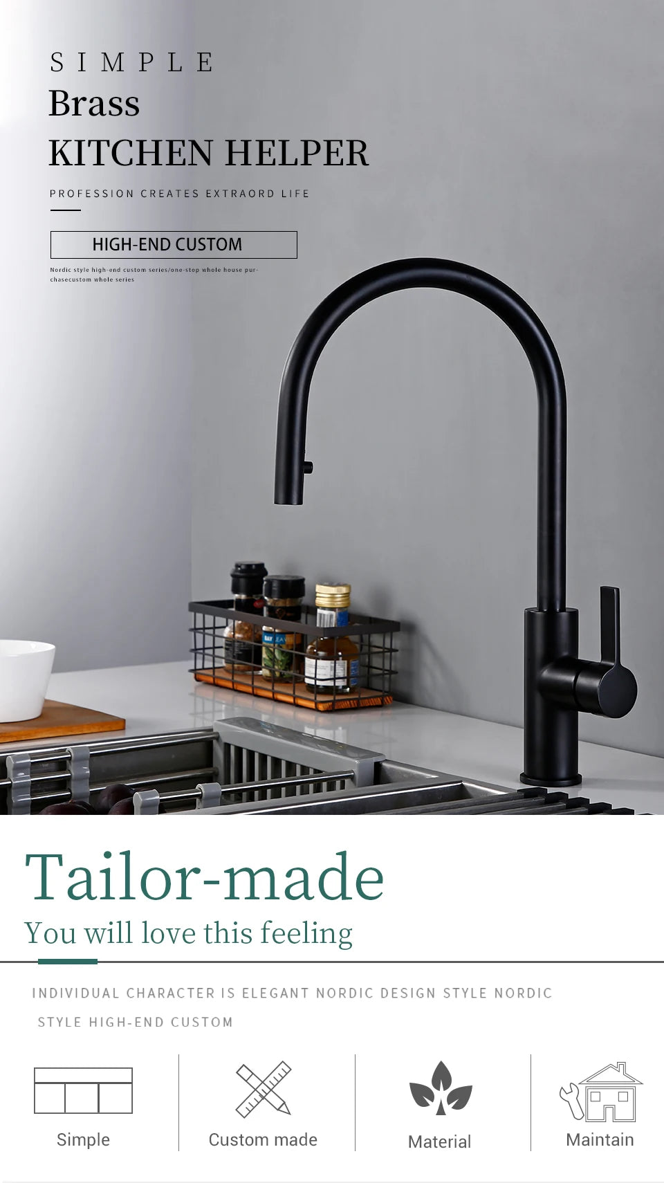 Bagnolux Black Gold Brass Rotation Holder Single Hole Deck Mounted Cold and Hot Water Mixer Pull-Out Sprayer Kitchen Sink Faucet