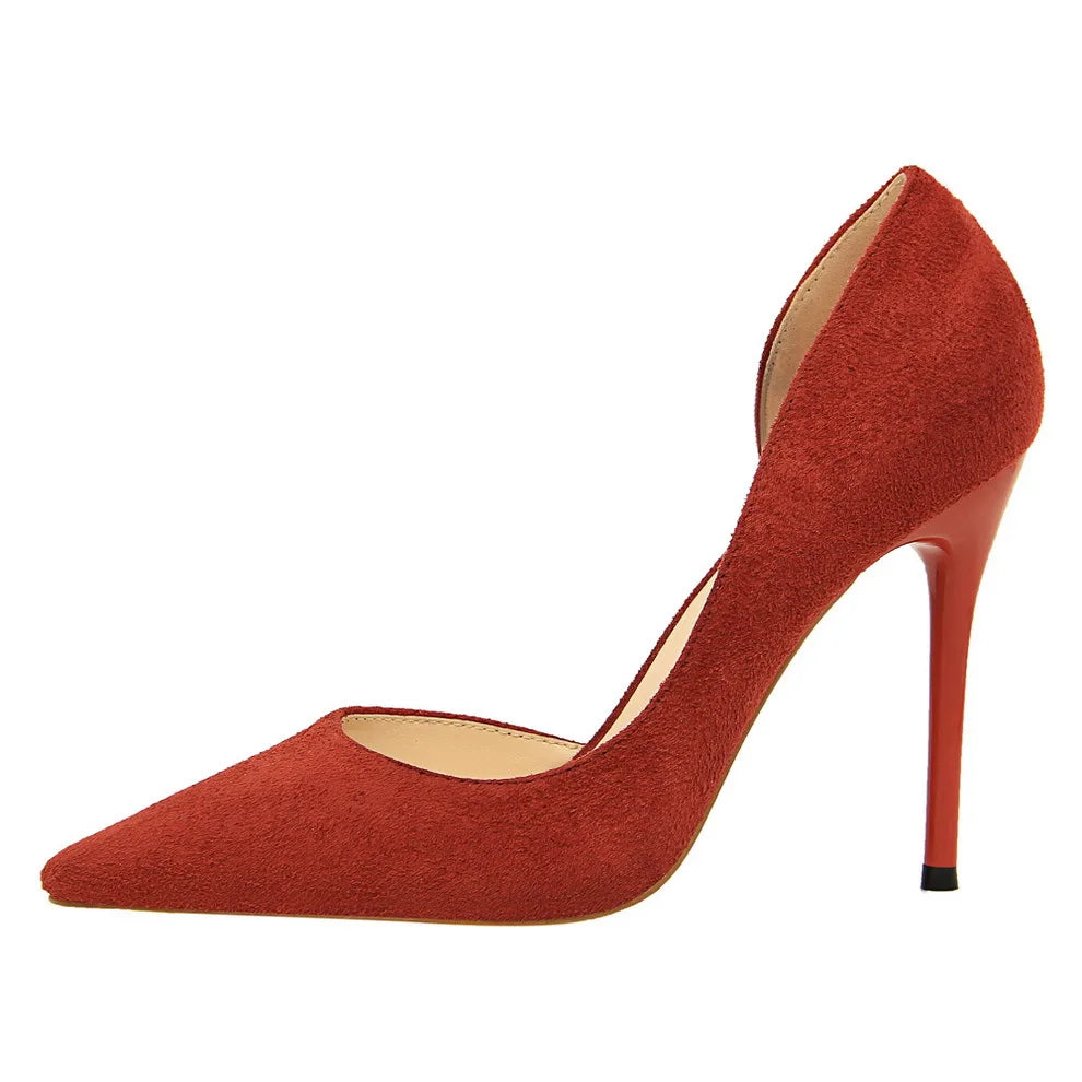 2026 New Model Sexy Sleek Thin Heels Slip-On Solid Pointed Toe Velvet Womens Business Formal Evening Dress Pumps