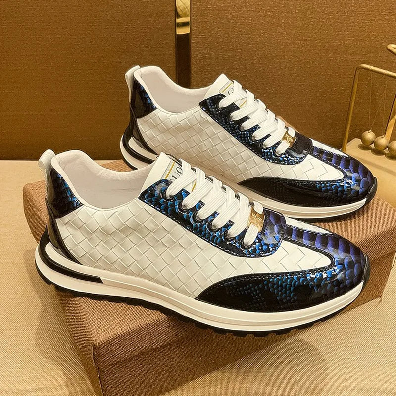 Luxury Sneakers Men's Fashion Leather Printed Bee Outdoor Casual Shoes Comfortable Men's Running Shoes