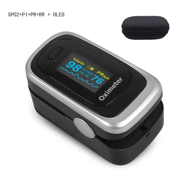 Finger Pulse Fingertip Oled Oximeter SPO2 PR PI RR Blood Oxygen With Respiratory Rate Oximetro De Pulsioximetro Dedo with case