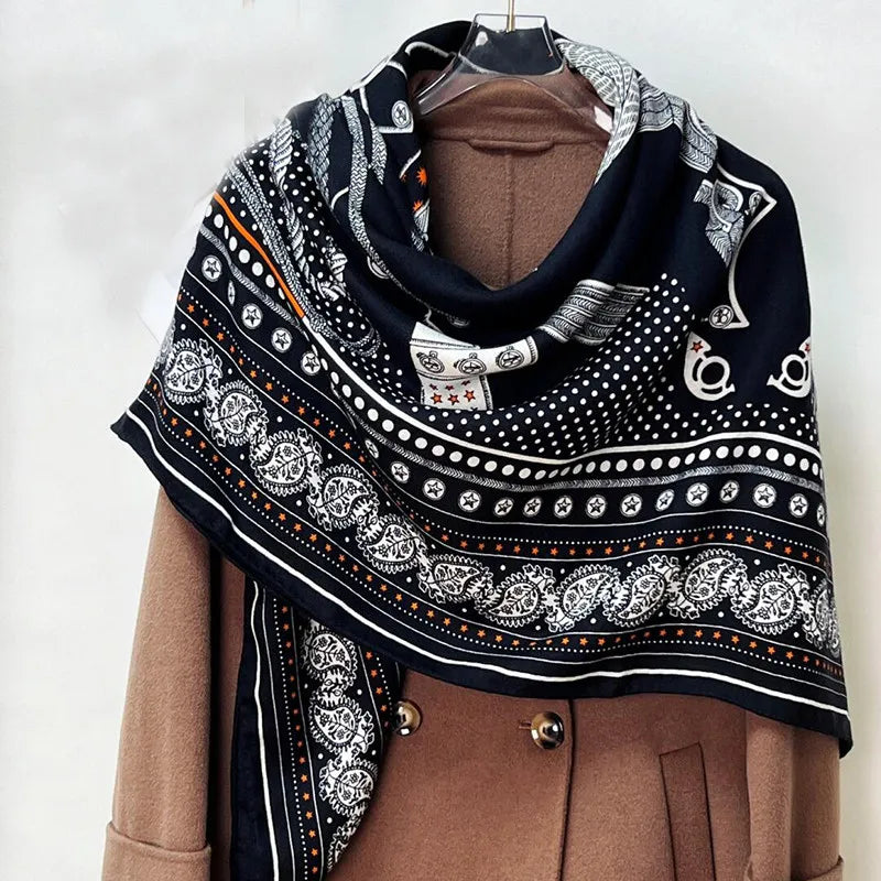 Luxurious 140x140cm Large Square Brand Cashmere Silk Scarf Gift for Elegant Individuals in Stock MOQ 1PC