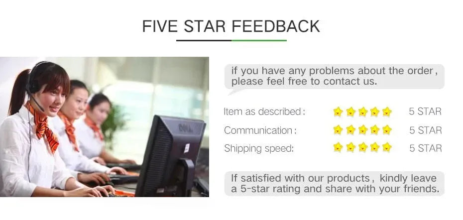 Customer feedback panel with star ratings and service message for barcode scanner