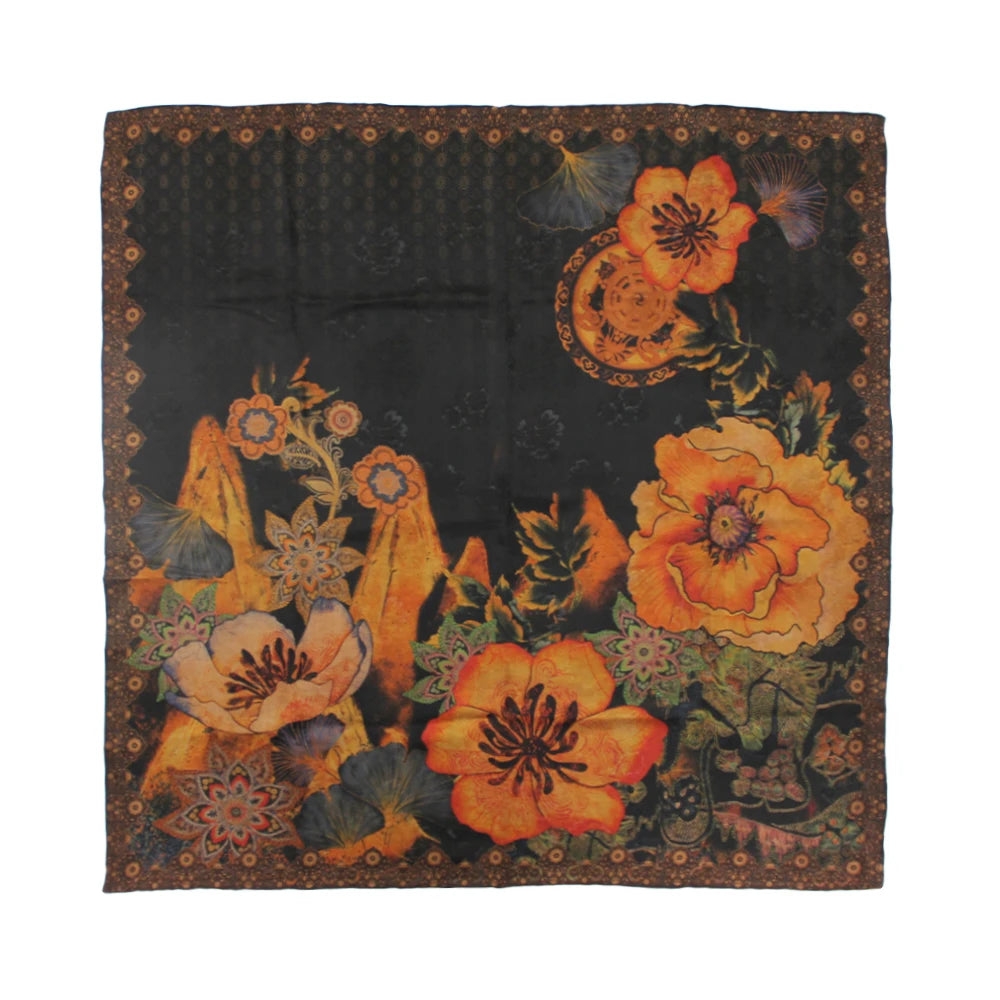 Fragrant Cloud Yarn 42 Inch Elegant New Xiangyun Silk Scarf Luxurious Natural Gambiered Square Floral Pattern Canton Silk Women
