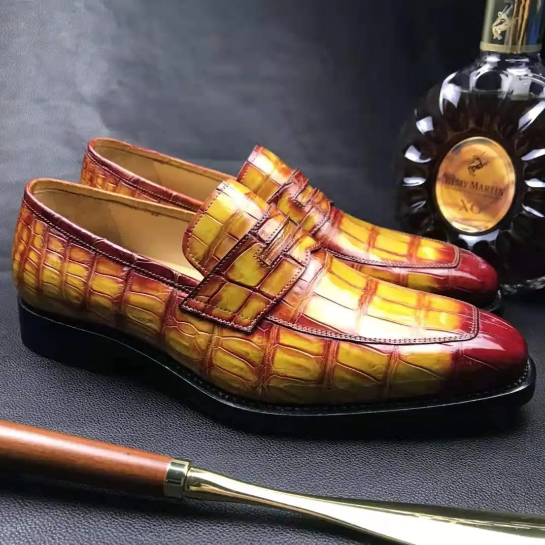 Goodyear Welt Genuine Crocodile Leather Men Loafer Shoes Handmade Penny Loafers Shoes Business Formal Luxury Men's Shoes
