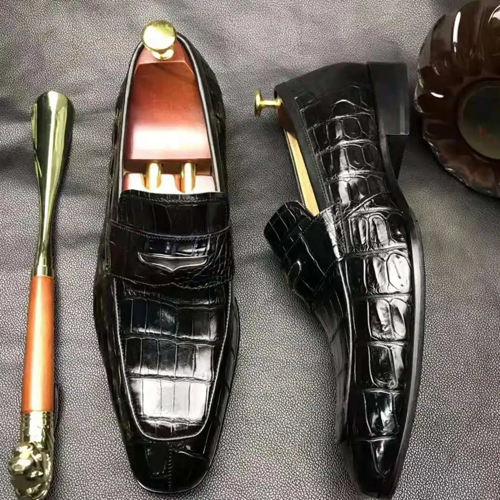 Goodyear Welt Luxury Penny Loafer Shoes for Men Genuine Alligator Leather Formal Shoes Man Office Crocodile Skin Dress Men Shoes