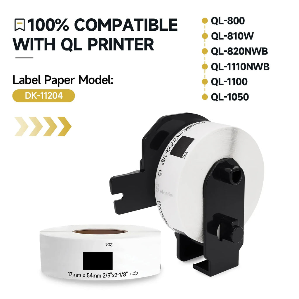 White label tape roll with visible roll width and printed label strip