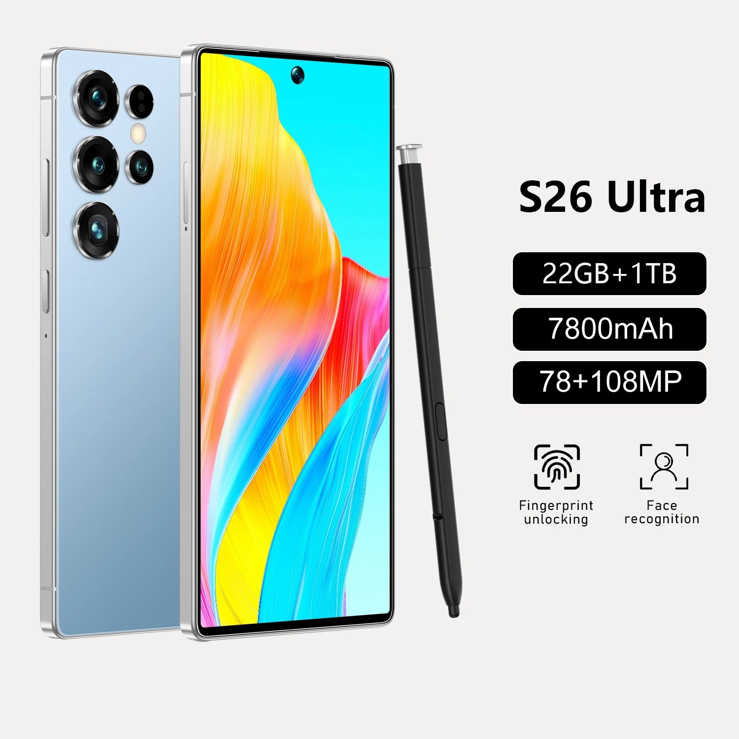 S26 Ultra 5G Smartphone, 22GB RAM, 1TB Storage, 7.3 Inch Screen Tidesmit