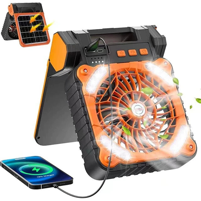 Power bank charger-Cooler Solar Dynamo Portable 5200mah Solar Standing Fan Battery Operated Phone Charger Camping Emergency Power Bank Camping Fan Tidesmit