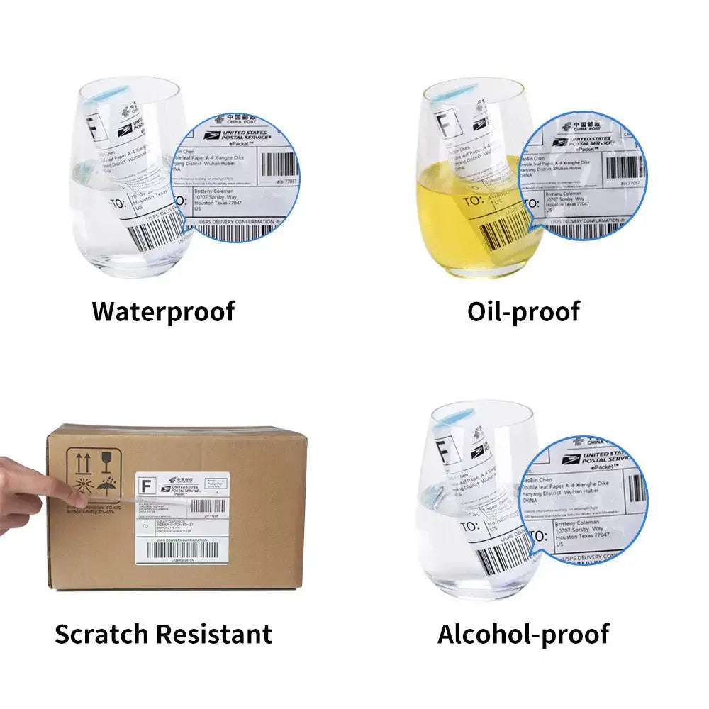 Waterproof, oil-proof and alcohol-proof thermal label samples on rolls
