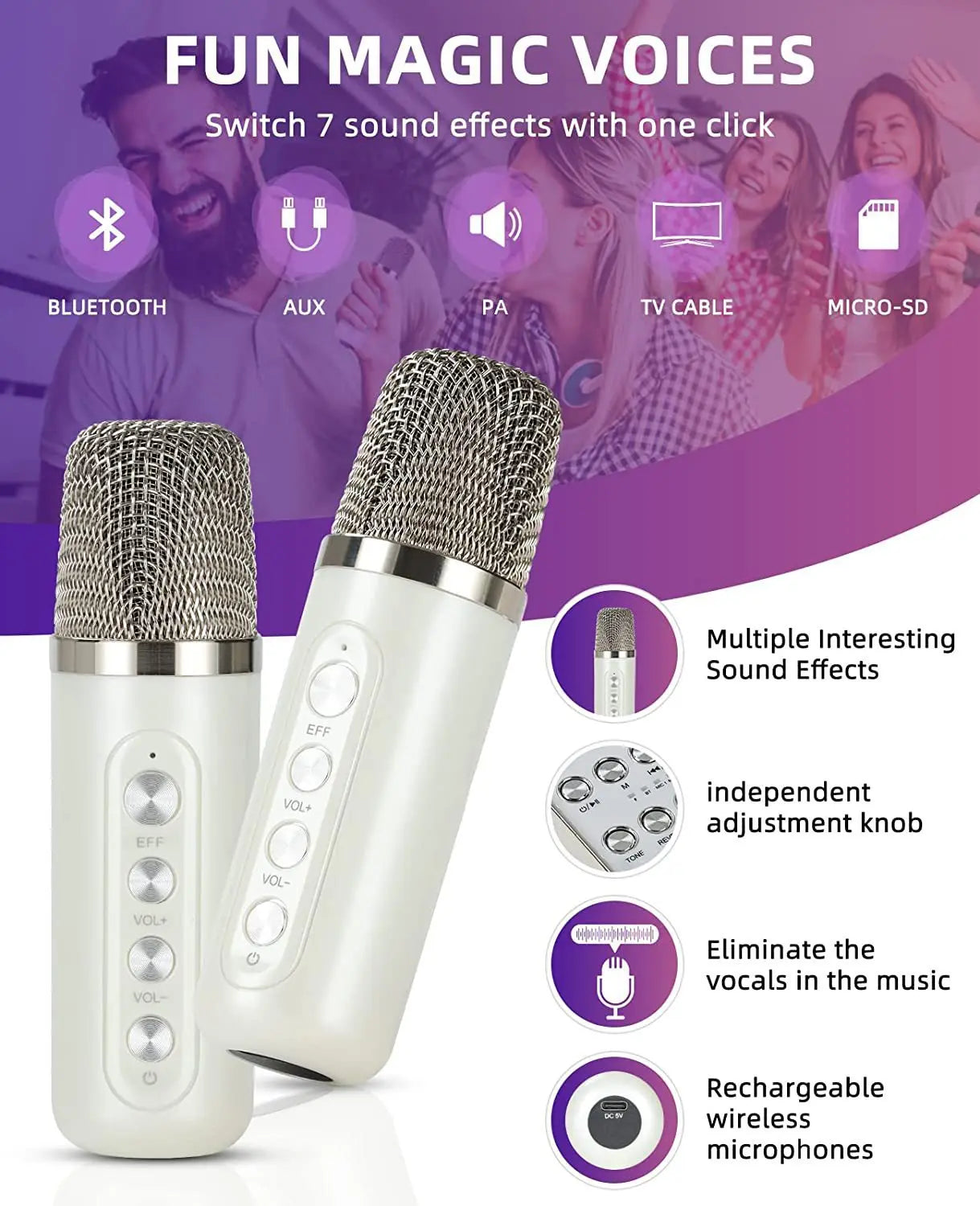 Bluetooth Speaker -Ktv Stereo Karaoke Machine Portable Bluetooths Karaoke Speaker for Adults and Kids With 2 Wireless Microphones