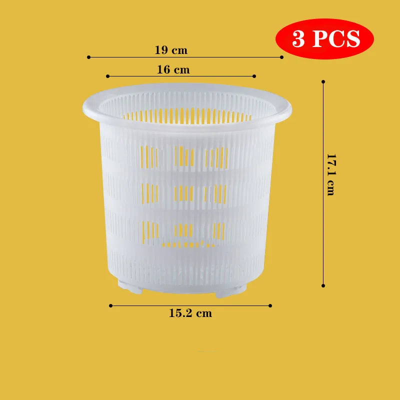 White plastic mesh hydroponics net cup, 3-pack, 15.2cm wide and 12.1cm tall