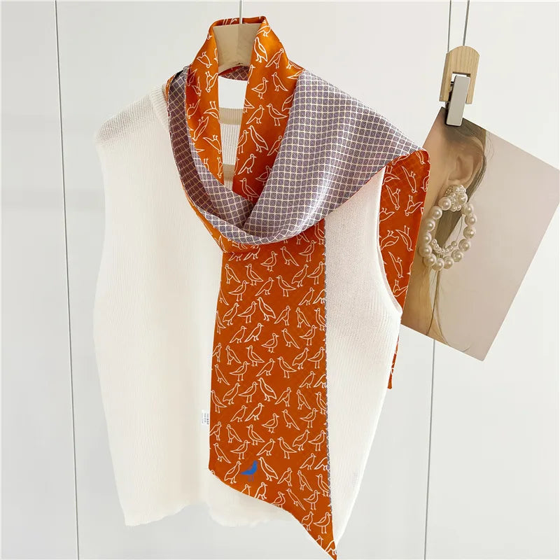 Newest Designs 100% Mulberry Silk Neck Scarf Stylish Long Scarves Oblique Satin Elegant Pure Silk Scarf for Women