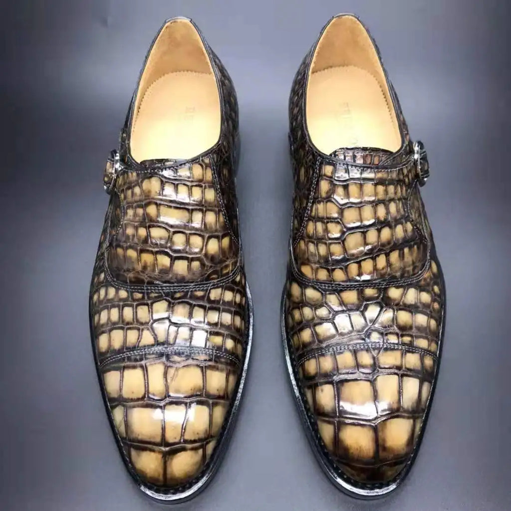 Goodyear High Quality Luxury Shoes Men Monk Strap Genuine Crocodile Leather Shoes for Men Custom Alligator Skin Men's Shoes
