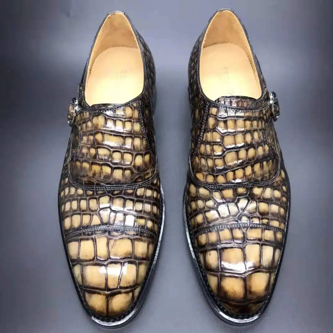 Goodyear High Quality Luxury Shoes Men Monk Strap Genuine Crocodile Leather Shoes for Men Custom Alligator Skin Men's Shoes