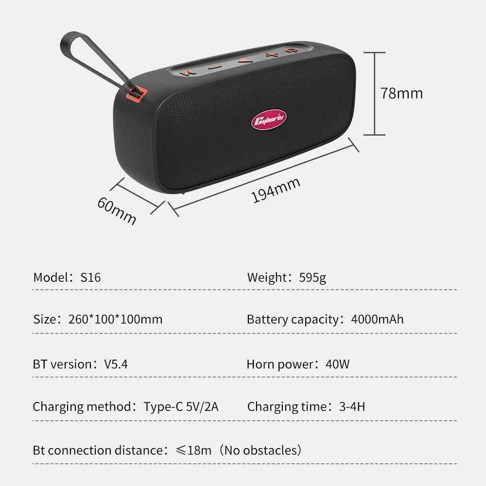 2025 New Trend S16 IPX7 Waterproof 20W*2 Stereo Wireless Speaker 360° Surround Sound Deep Bass Outdoor Portable V 5.4 Speakers My Store