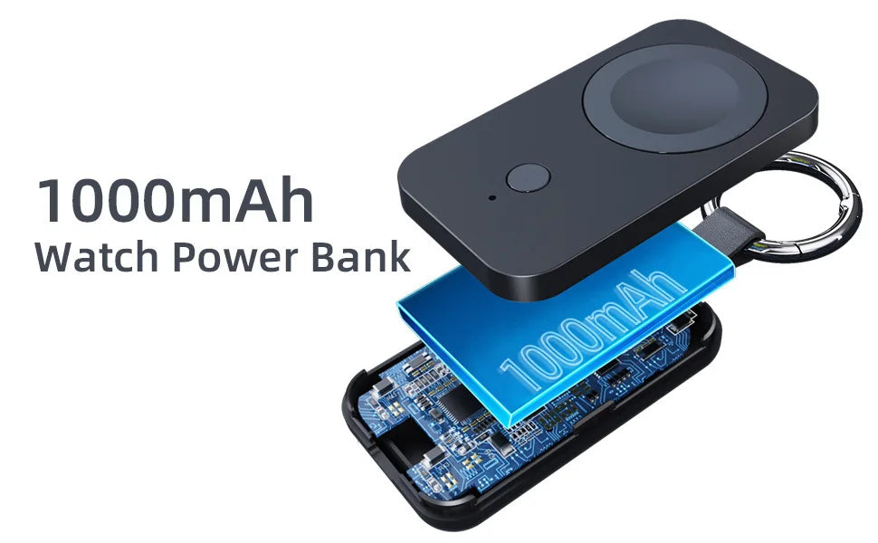 Power bank charger-KC Certified V9 Portable 1000MA Magnetic Watch Power Bank High Capacity 5W Keychain Watch Wireless Charging Power Bank Tidesmit