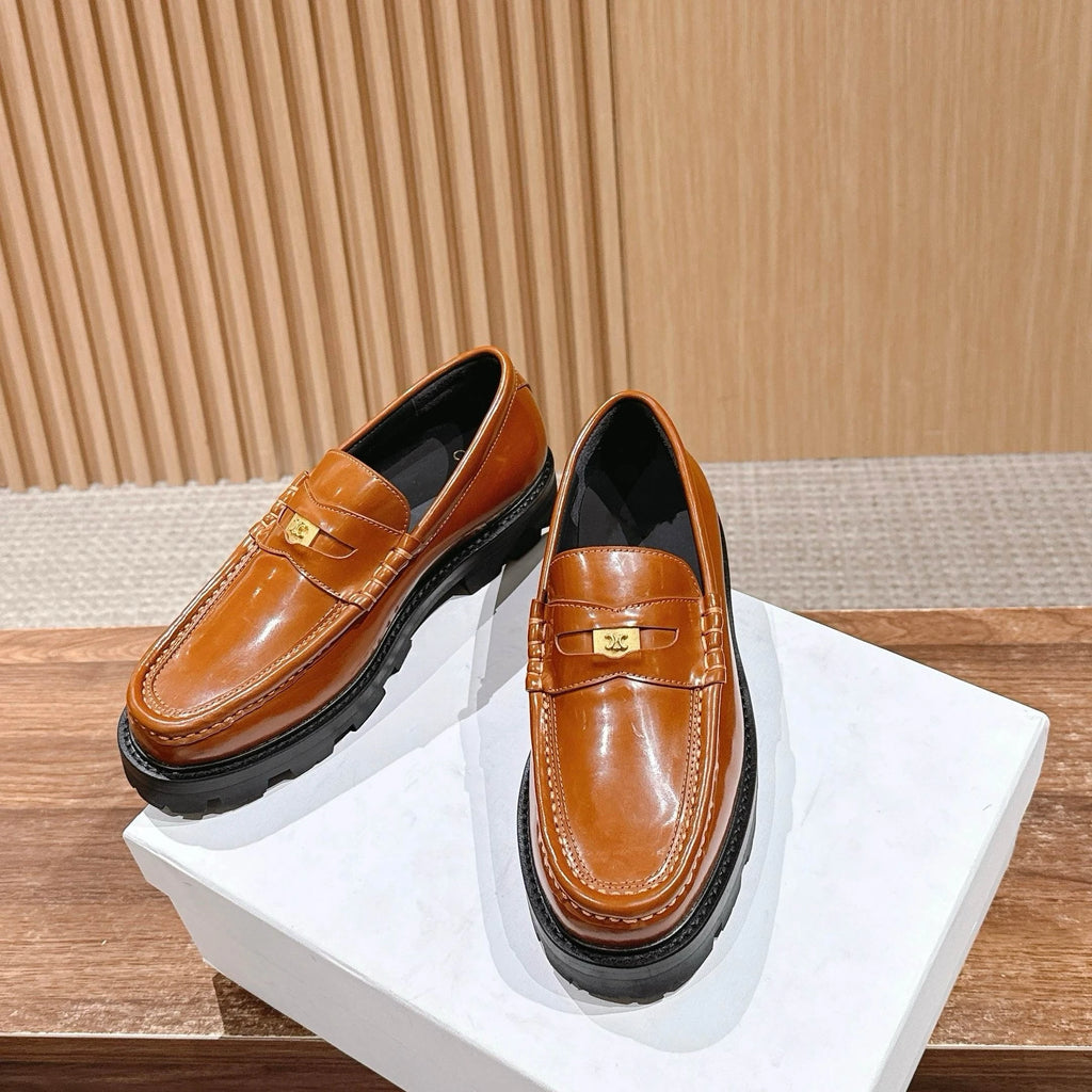 CE High Quality Designer Style Women Platform Leather Loafers Metal Buckle Tassel Slip on Casual Shoes