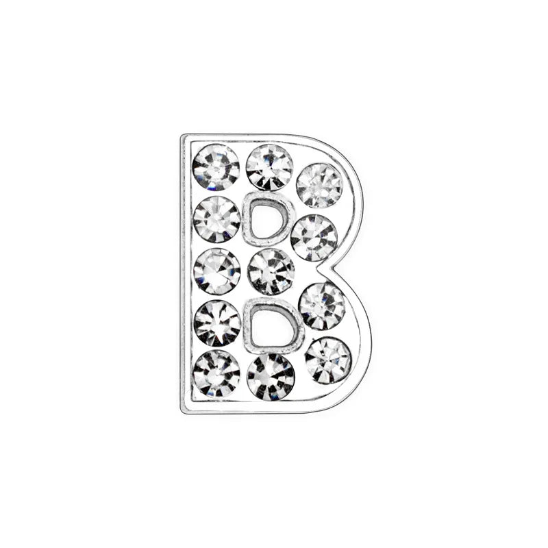 Rhinestone Letter B slide charm for 8mm DIY pet collars, personalized silver alphabet accessory for custom dog collars.