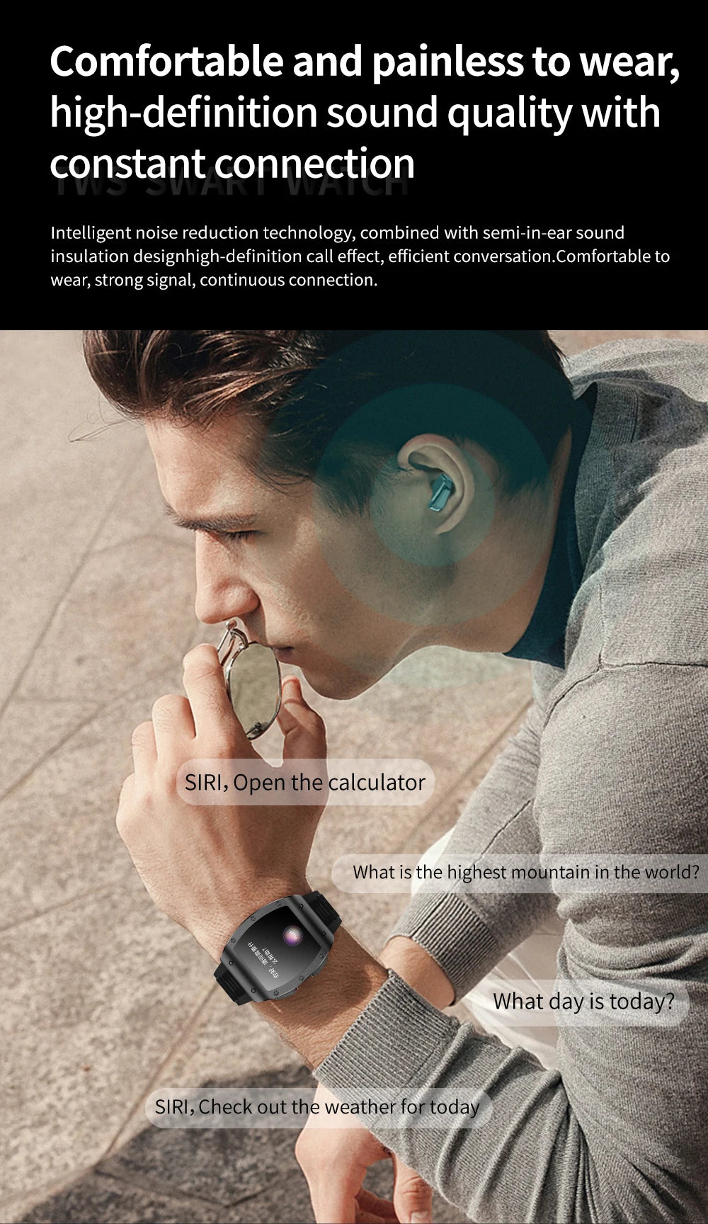 Jm09 2-in-1 TWS Smart Watch Wireless Earphones IP67 Waterproof Blood Oxygen Monitor Compass for Men's Sports Smartwatch Earbuds Tidesmit