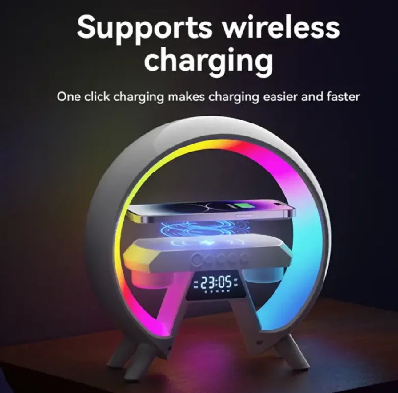 G Shape Multiple Wireless Chargers With Home Lamp Bluetooth Speaker Bedside Night Light Digital Alarm Clock Smart Mobile Phone Tidesmit