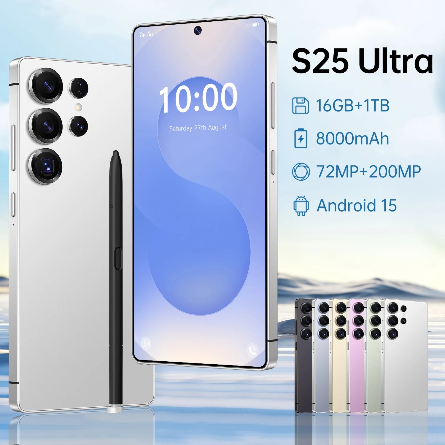 Unlocked 5G Smartphone 16GB RAM 1TB Storage 108MP Camera White 16g 1TB Tidesmit