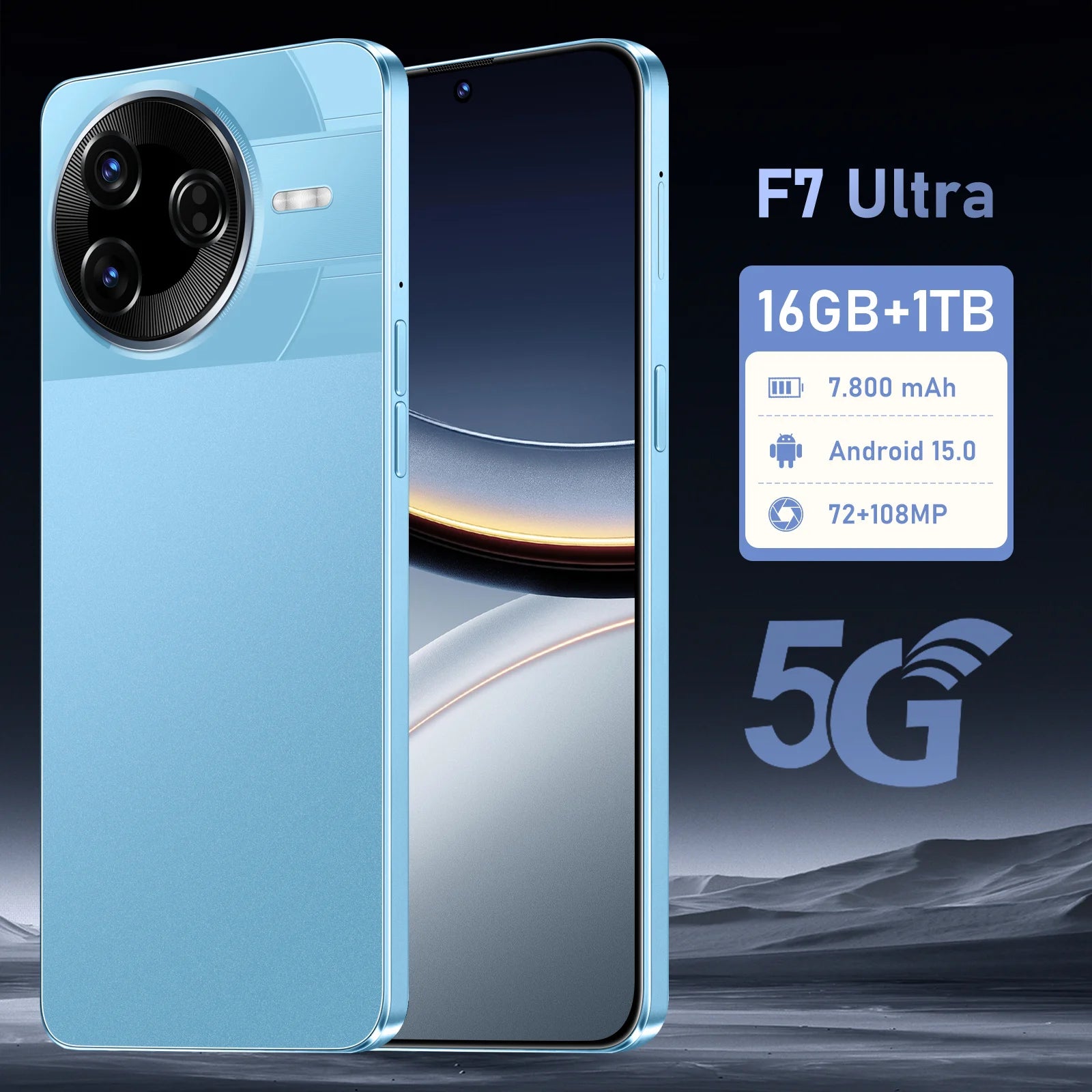 5G Smartphone 1TB 16GB RAM: High-Performance Unlocked Mobile Blue 16g 1TB Tidesmit