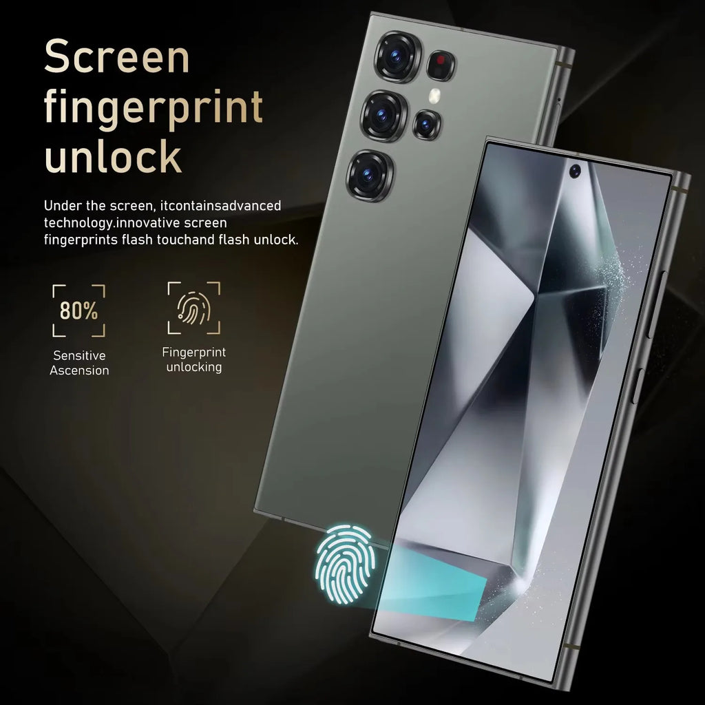 Tidesmit S25U Android smartphone with 16MP+24MP camera, fast charging, 4500mAh battery, and 128GB ROM storage.