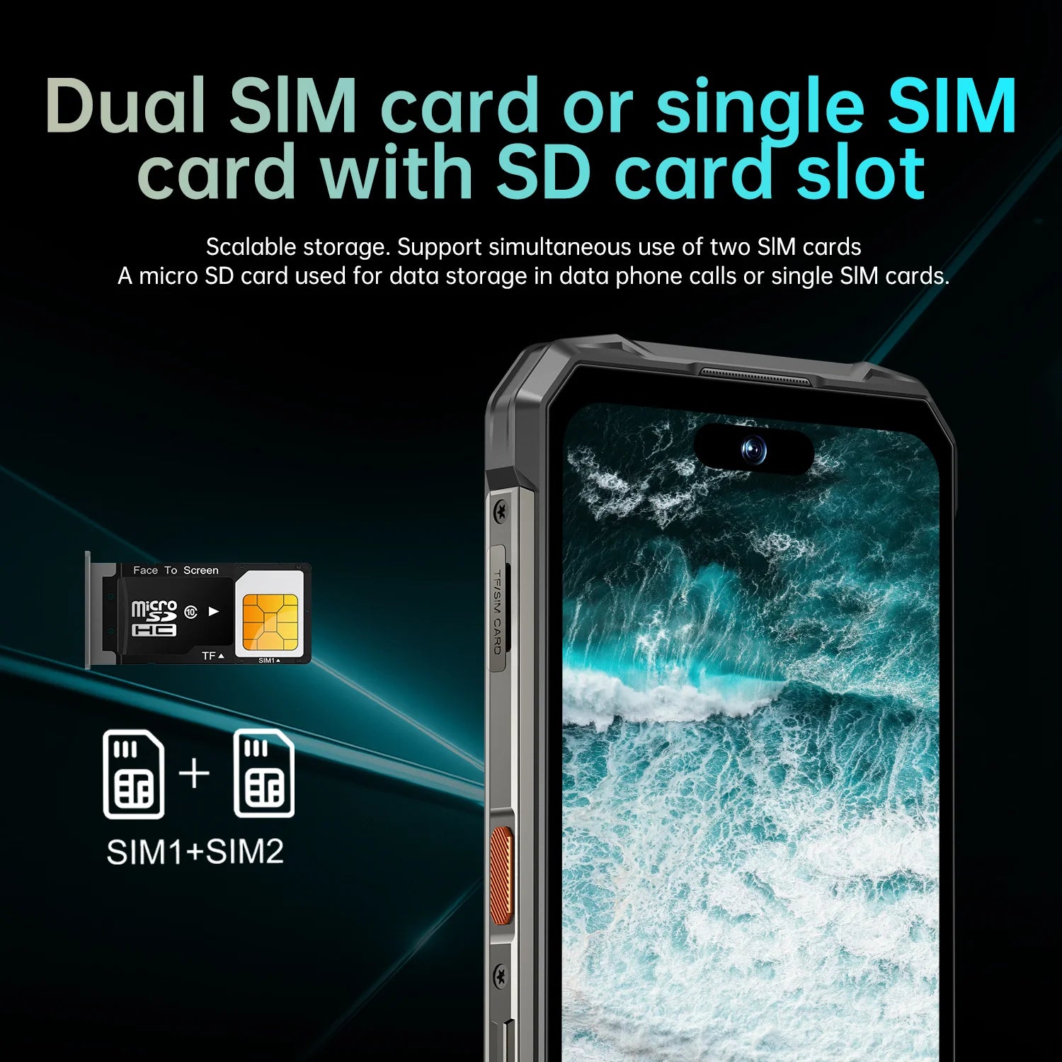 Tidesmit X27 Ultra 7.3 inch 5G smartphone with 12GB RAM, 1TB storage, waterproof design, and NFC in sleek finish.