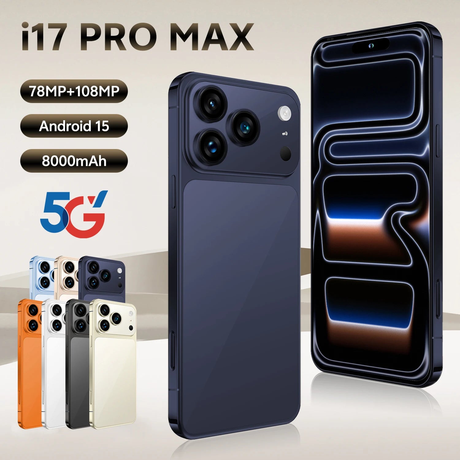 Tidesmit 5G Smartphone, 1TB Storage, 16GB RAM, 108MP Camera Navy Blue 16g 1TB Tidesmit