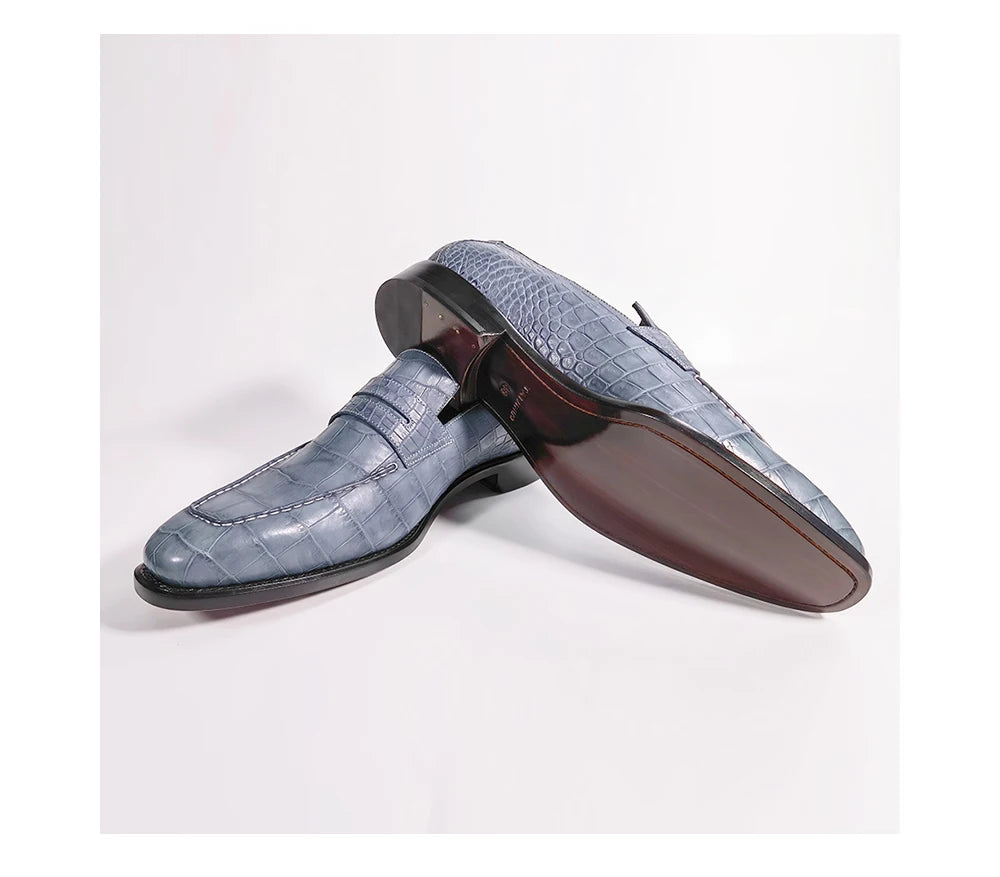 Trendy Designer Loafers Shoes Men Handmade Crocodile Skin Goodyear Shoes Men Classic Leather Luxury Handmade Men's Dress Shoes