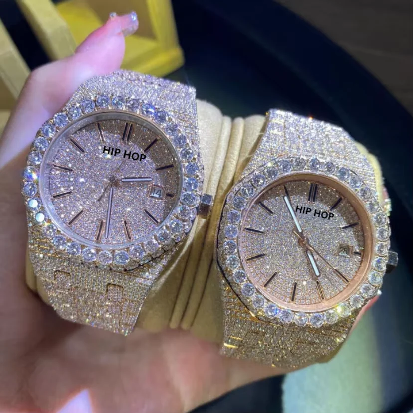Customized Luxury 18K Gold Moissanite Watch Zircon Rose Gold Automatic Mechanical Watch