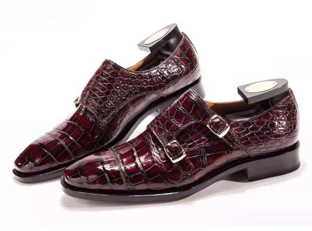 Goodyear Popular Genuine Crocodile Leather Monk Strap Mens Formal Shoes alligator Skin Designer Shoes Men Alligator Shoes Men