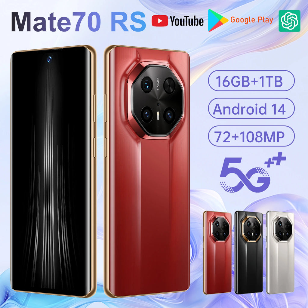 Brand New 5G for MT 70 RS Deca Core Smartphone 7.3 Inch 144Hz Curved Screen 16GB+1TB Memory 108MP Rear English Spanish - Tidesmit