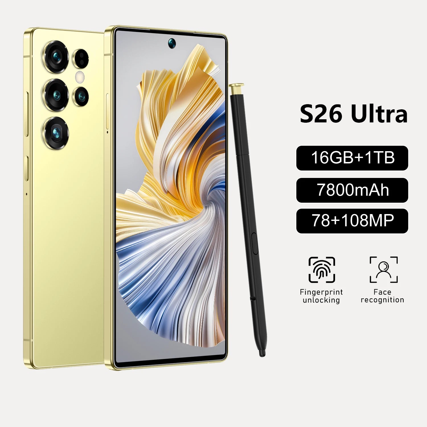 5G Smartphone with 7.3-inch HD Display, 1TB Storage, and 16GB RAM Yellow 16g Tidesmit