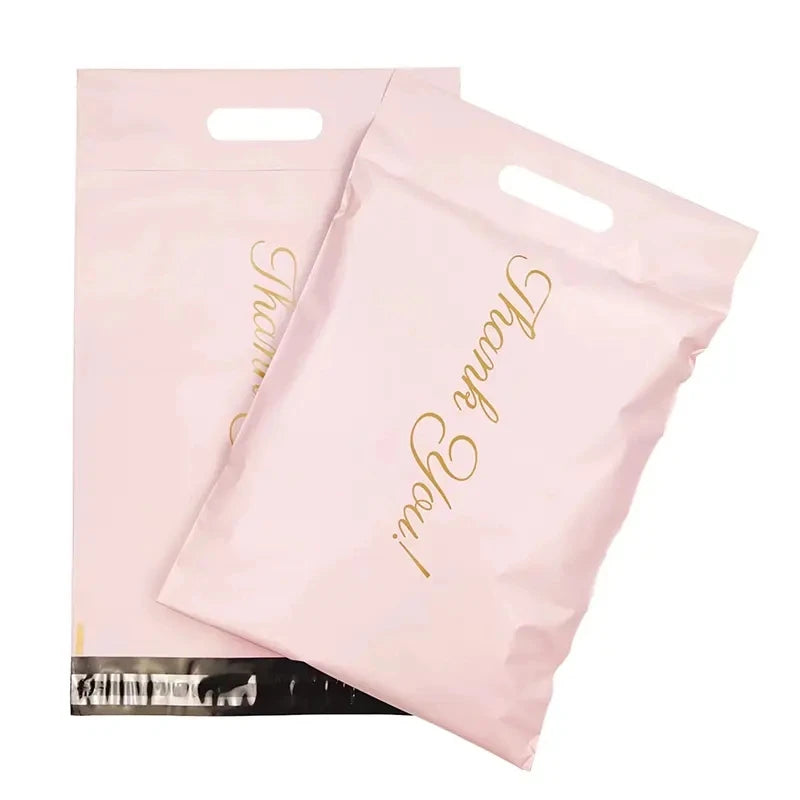 GDCX Pink Packaging Supplies Poly Mailers With Handle Large Thank You Bag Poly Mailer Clothing Courier Packages 10x13 Polymailer