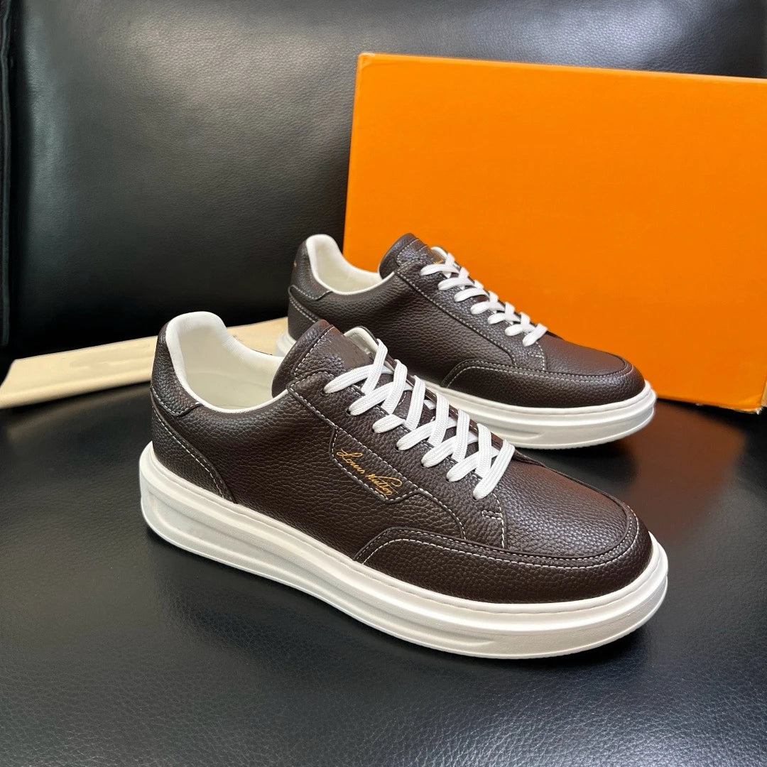 High Quality Designer Style Men Luxury Leather Sneakers Classic Versatile Business Casual Skate Shoes for Daily Commute