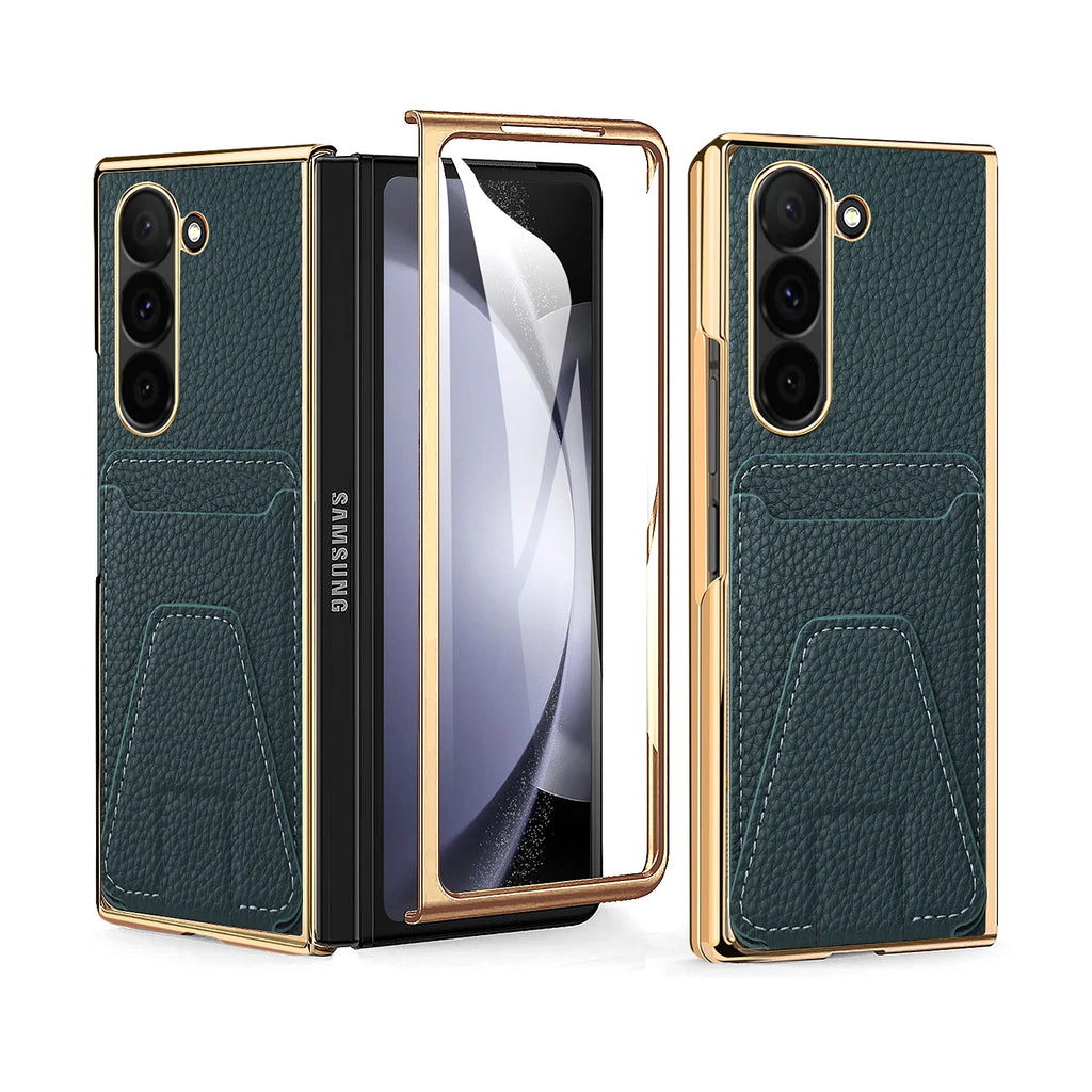 VIETAO Electroplated Leather Phone Case for Samsung Galaxy Z Fold 6 Integrated Film Luxury Screen Protector in Stock CN;GUA Tidesmit