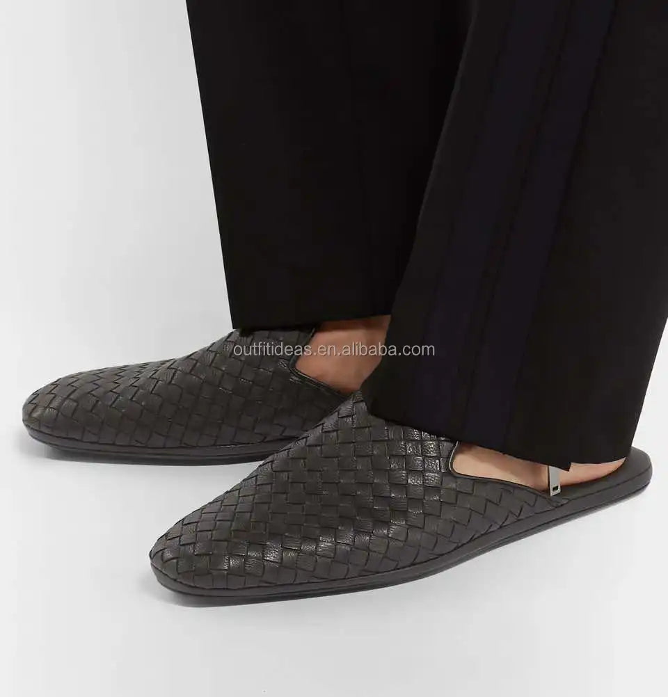New With Tags Women Lambskin Genuine Leather All-Over Intrecciato Woven Leather Open-back Mule Slippers Flat Dress Shoes for Men