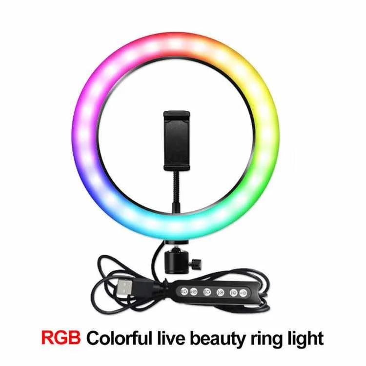 3000K-6000K 13 Inch RGB Ring Light Photography Lighting 15 Colors 33cm Color Fill Light with Mobile Phone Clip Tidesmit