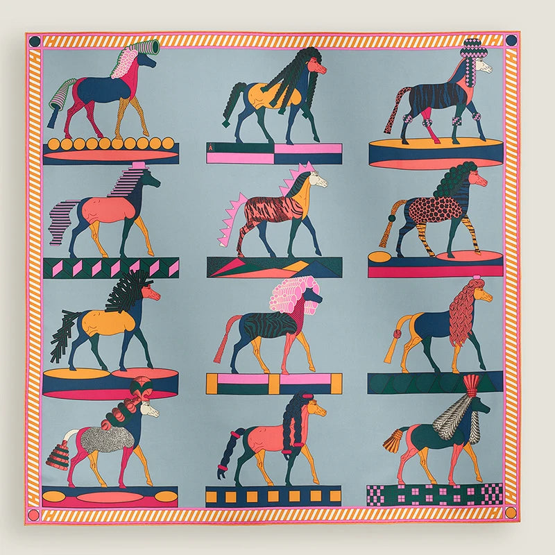 Luxurious 90*90cm Square Digital Abstract Art Animal Printed Silk Scarf Gift Specially Designed for Elegant Individuals