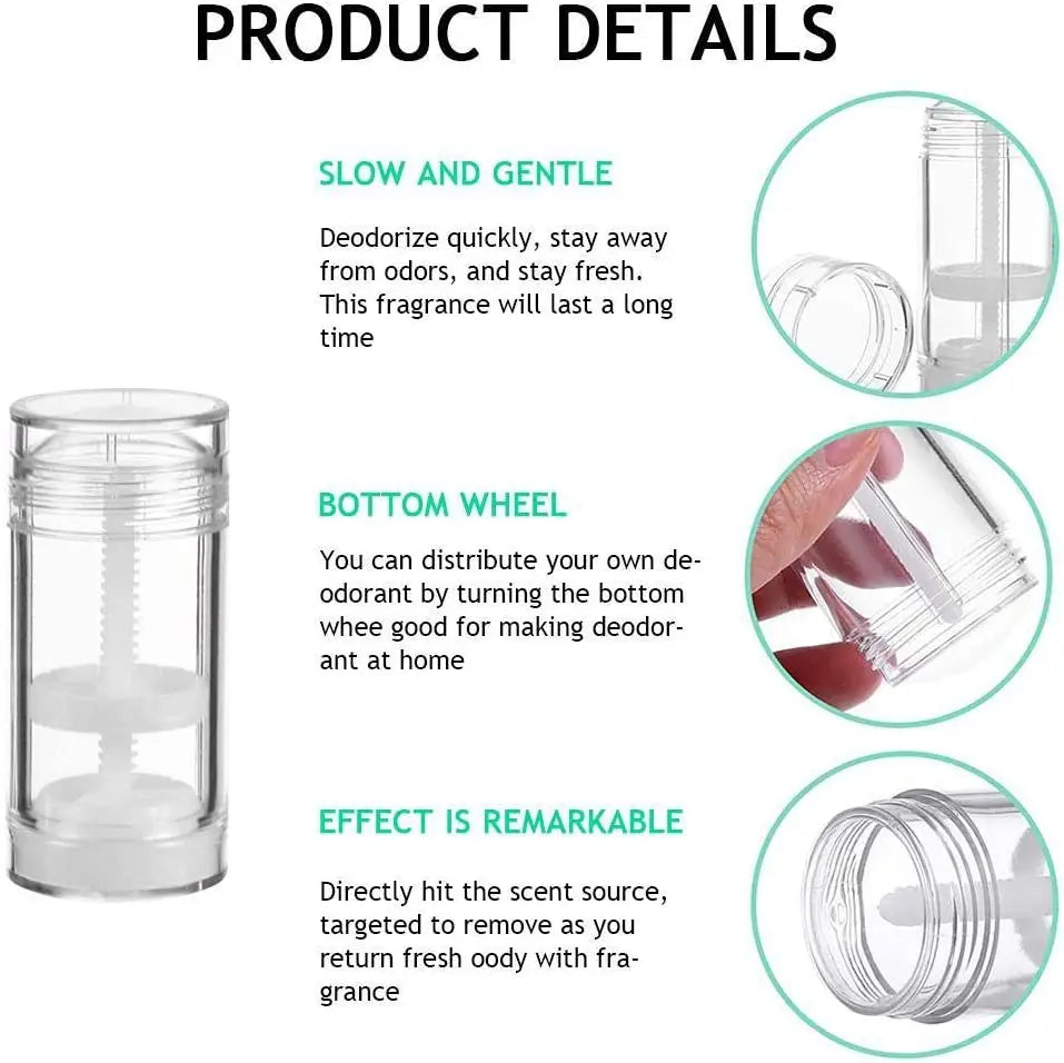 Tidesmit 30ml refillable twist-up deodorant stick containers, 5-pack empty clear tubes for DIY cosmetics and samples.