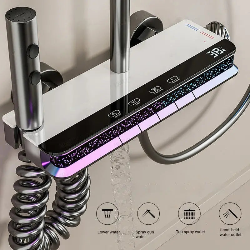LED Digital Display Shower Set with Starry Light Effect, Smart Temperature Indicator, Water Saving Shower Set ForModern Bathroom Tidesmit
