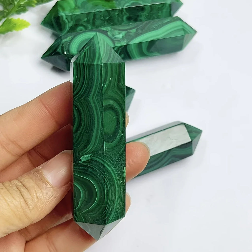One Piece of Natural Rare Malachite Stone Double-Point Crystal Tower for Jewelry Making, Home Decor, and Holiday Gifts.