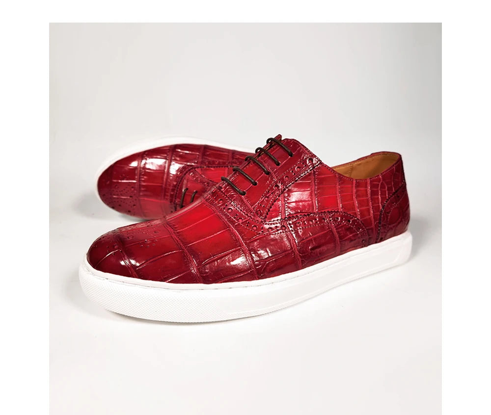 Top Grade Handmade Crocodile Leather Casual Shoes Men Custom Lace-up Luxury Men's Flat Shoes Fashion Sneakers Shoes for Men