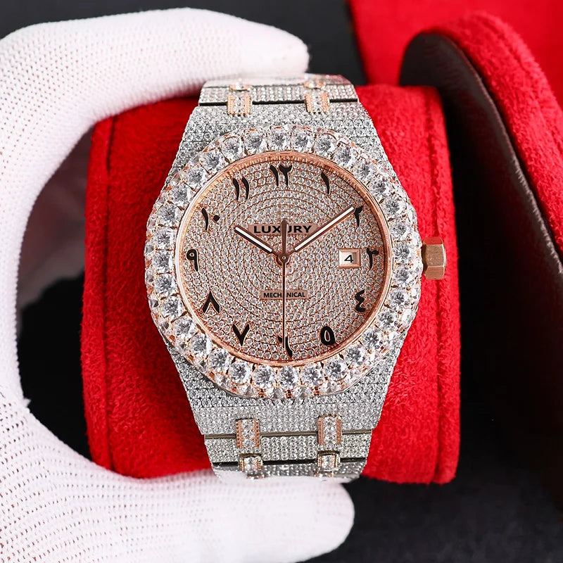Wholesale Customized High Quality Iced Out Men's Mechanical Diver Watch Water Resistant with Moissanite & Diamond Tester