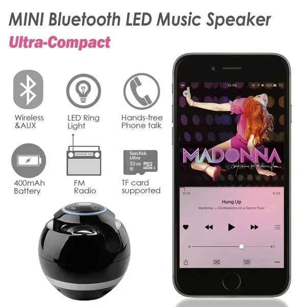 2024 Dropshipping Shopify Hot Factory Price Led A18 Ball LED Mini Bass Portable Wireless BT Speaker with FM Radio TF Mic USB My Store